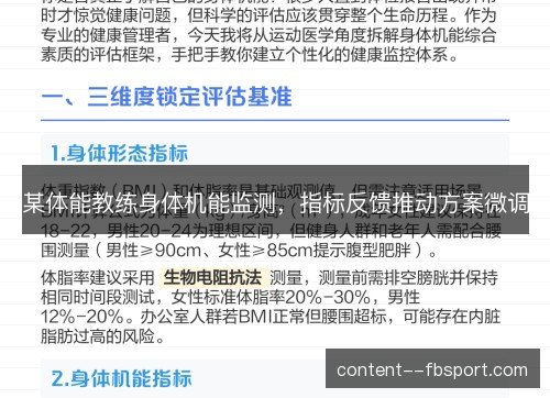 某体能教练身体机能监测，指标反馈推动方案微调